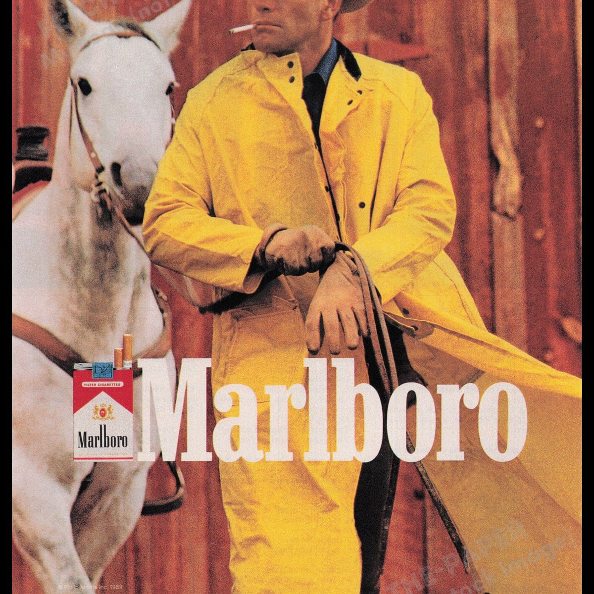 marlboro yellow cigarettes Marlboro Cigarettes 1990s Cowboy Yellow Jacket Print Ad — Fetch-the-Paper