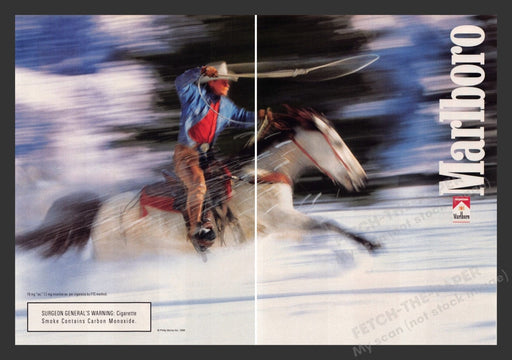 1999 Marlboro Cigarettes Blurry Snowy Cowboy Print Advertisement (2 Pages)