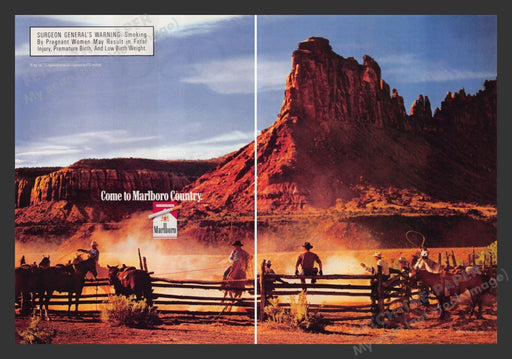 Marlboro Cigarettes Cow Roping Pen 1990s Print Advertisement (2 pages) 1994 Fetch the Paper!