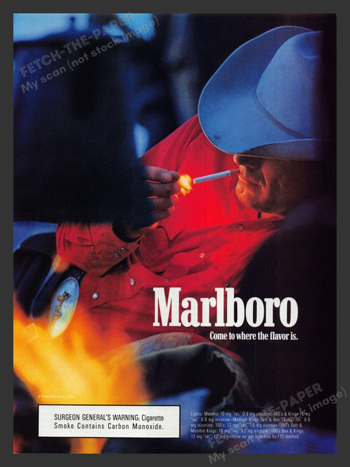 Marlboro Cigarettes Cowboy Campfire 1990s Print Advertisement Ad 1992 Fetch the Paper!