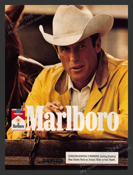 1988 Marlboro Cigarettes Cowboy Leaning on Fence Print Advertisement Ad