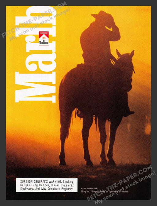 1999 Print Advertisement Marlboro Cigarettes Cowboy Sunset Silhouette Ad **.