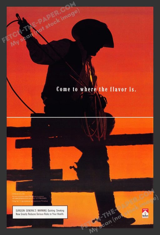 2001 Marlboro Cigarettes Silhouette Roping Cowboy Print Advertisement (2 Page).