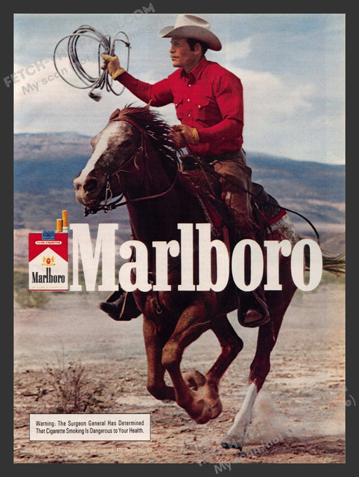 1983 Print Advertisement Marlboro Country Cigarettes Cowboy Gallop Rope Ad.