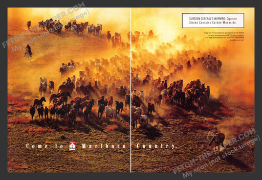 2000 Print Advertisement 2 Page Marlboro Country Cigarettes Mustang Roundup Ad.