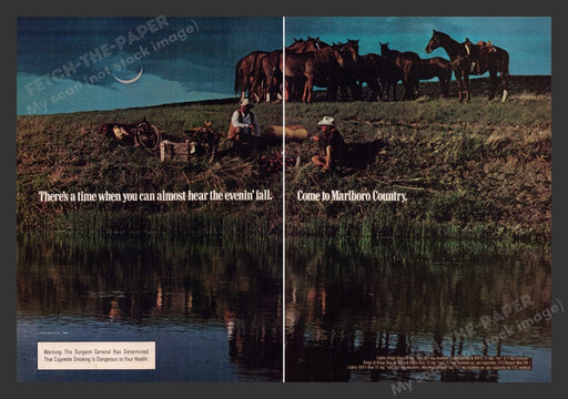1984 Marlboro Country Cowboy Camp & Horses Print Advertisement (2 Pages)