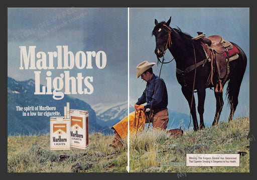 Marlboro Light Cigarettes Cowboy 1980s Print Advertisement Ad (2 pages) 1983 Fetch the Paper!