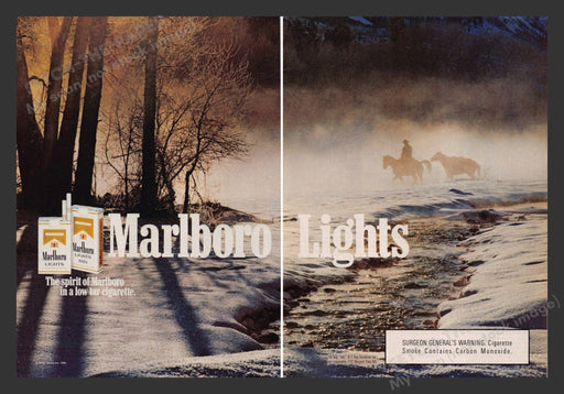 Marlboro Lights 1980s Print Advertisement (2 pages) 1985 Dusk Winter Cigarettes Fetch the Paper!