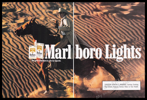 Marlboro Lights Cigarettes 1990s Print Advertisement (2 pages) 1991 Sand Dunes Fetch the Paper!