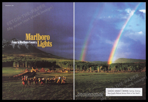 Marlboro Lights Cigarettes 1990s Print Advertisement (2 pages) 1995 Rainbow Fetch the Paper!