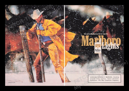Marlboro Lights Cigarettes 1990s Print Advertisement Ad (2 pages) 1994 Snow Fetch the Paper!