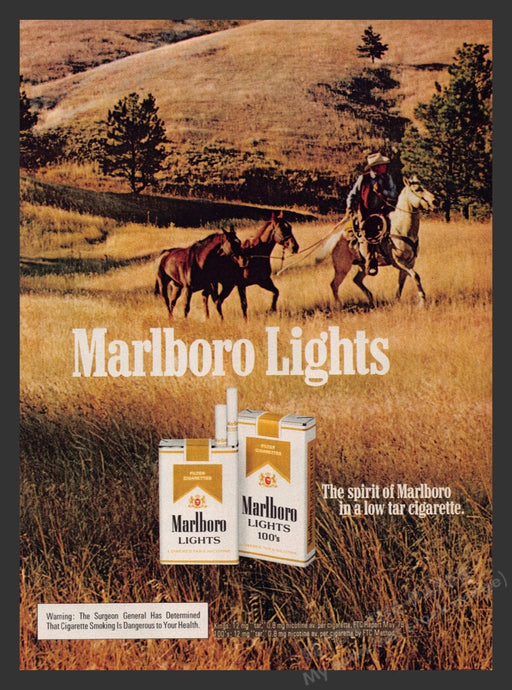 1979 Marlboro Lights Cigarettes Cowboy Field Print Advertisement Ad