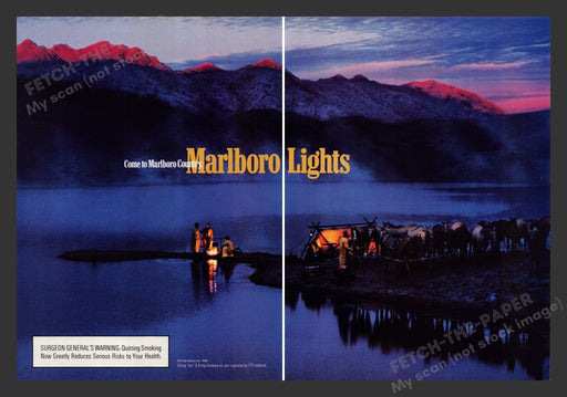 Marlboro Lights Night Campsite Cigarette 1990s Print Advertisement (2 pgs) 1996 Fetch the Paper!