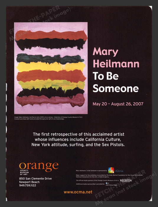 2007 Mary Heilmann Orange County Museum of Art Show Print Advertisement.
