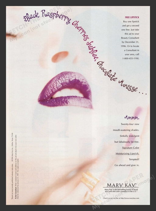Mary Kay 1990s Print Advertisement Ad 1996 Black Raspberry Lips Cosmetics Fetch the Paper!