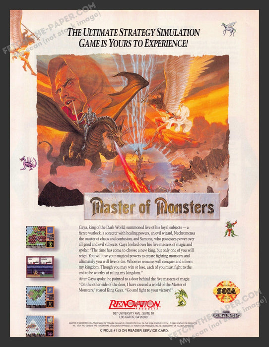 1991 Print Advertisement Master of Monsters Video Game Ad.
