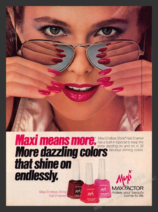 1984 Max Factor Maxi Sexy Girl Aviator Sunglasses Nails Print Advertisement Ad