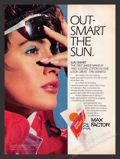 1988 Max Factor Sun Smart Make Up & Suntan Lotion in One Print Advertisement Ad
