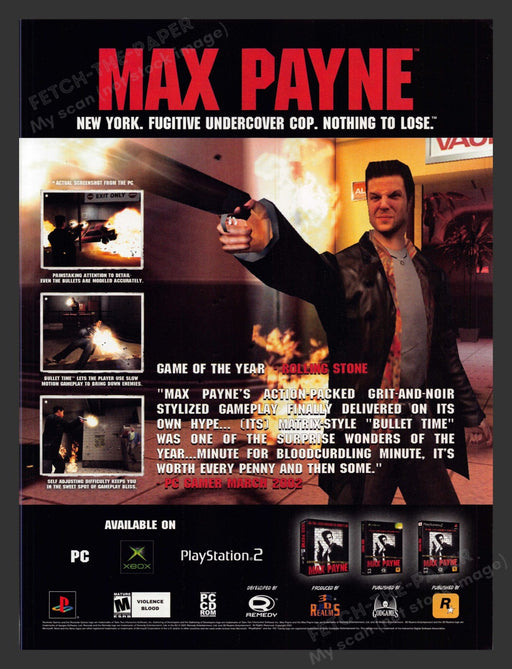 2002 Max Payne New York Fugitive Undercover Cop Video Game Print Advertisement.