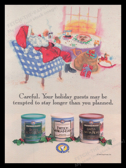 Maxwell House 1990's Print Advertisement Ad 1995 Coffee Santa Christmas Fetch the Paper!