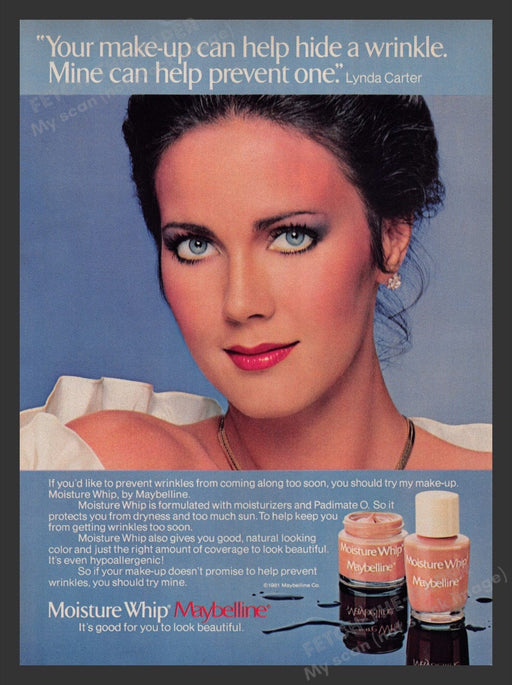 1981 Maybelline Moisture Whip Cosmetics Lynda Carter Print Advertisement Ad