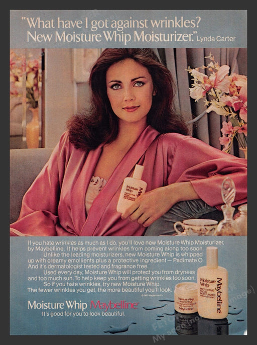 1981 Maybelline Moisture Whip w/ Lynda Carter Print Advertisement Ad