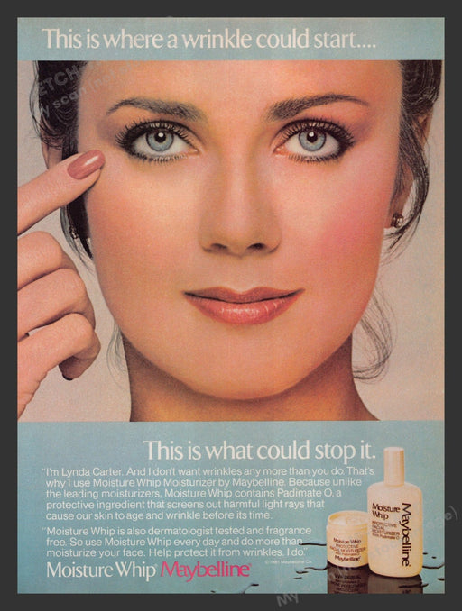 Maybelline 1980s Print Advertisement 1981 Moisture Whip Lynda Carter Cosmetics Fetch the Paper!