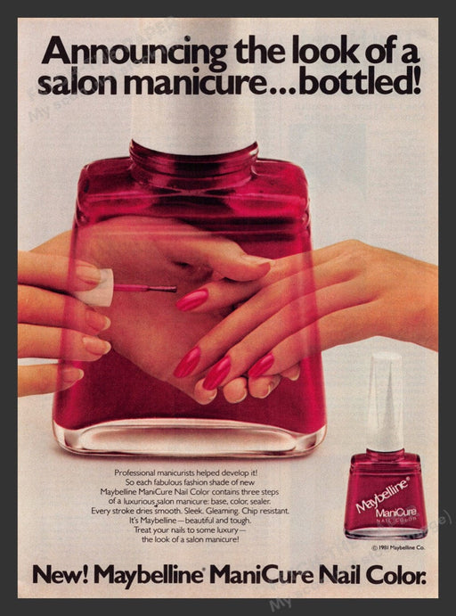 1982 Maybelline ManiCure Nail Color Bottle Polish Print Advertisement Ad