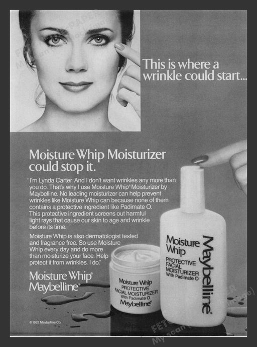 Maybelline 1980s Print Advertisement 1983 Cosmetics Moisture Whip Lynda Carter Fetch the Paper!