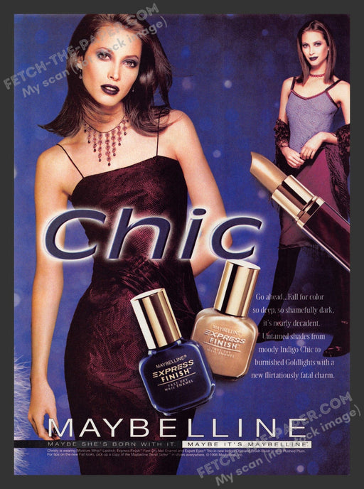 1998 Print Advertisement Maybelline Chic Christy Turlington Fashion Model Ad.