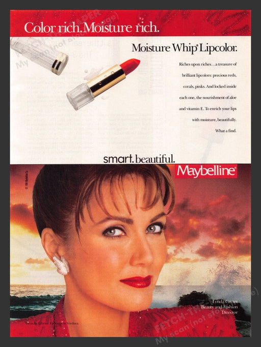 1990 Maybelline Whip Lip Color Lynda Carter Print Advertisement Ad