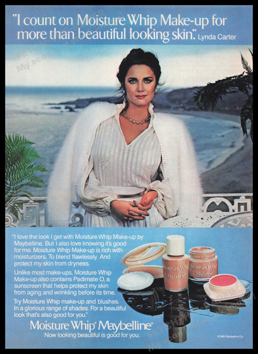 Maybelline Cosmetics Lynda Carter 1980s Print Advertisement Ad 1982 Beach Fetch the Paper!