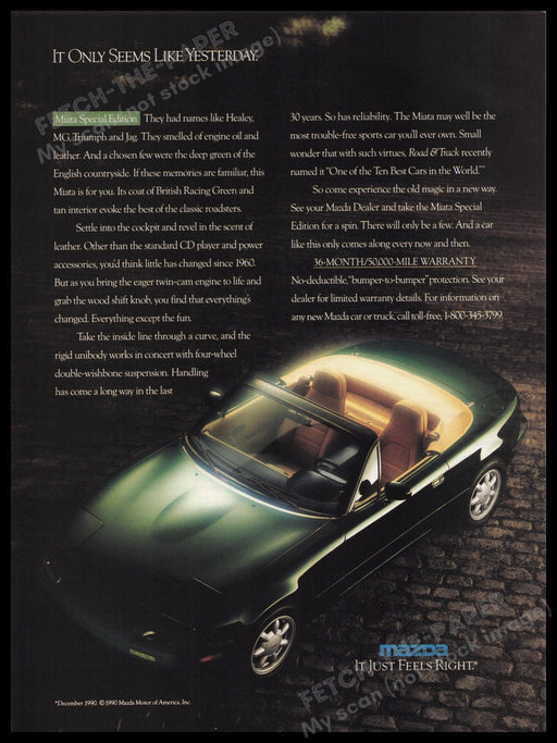 Mazda Miata Special Edition Car 1990s Print Advertisement Ad 1991 Convertible Fetch the Paper!