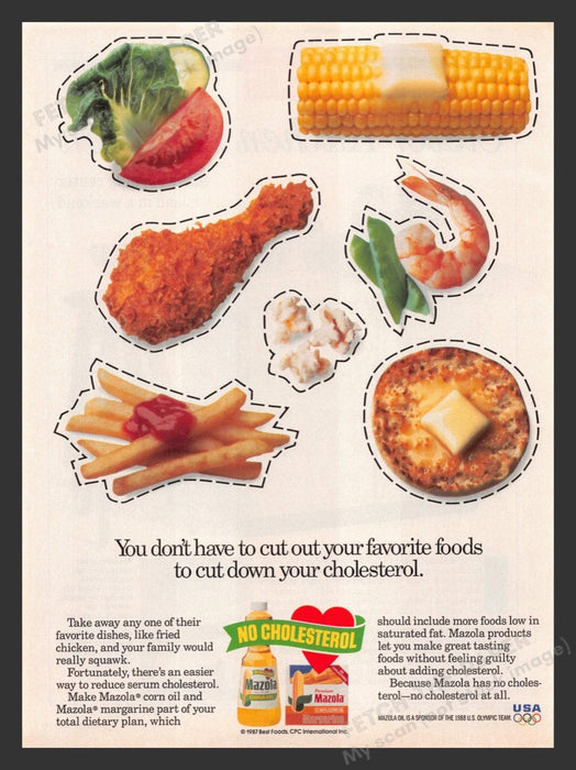 1988 Mazola Oil "Lower Cholesterol" Print Advertisement Ad