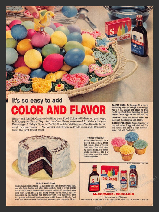 1963 McCormick Color and Flavor Cake & Cupcake Recipes Print Advertisement Ad