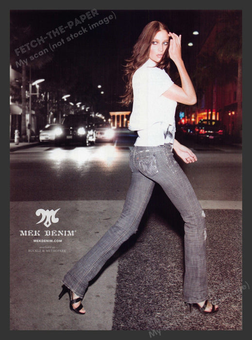 Mek Denim 2000s Print Advertisement 2009 Night Model Walking Across Street Fetch the Paper!