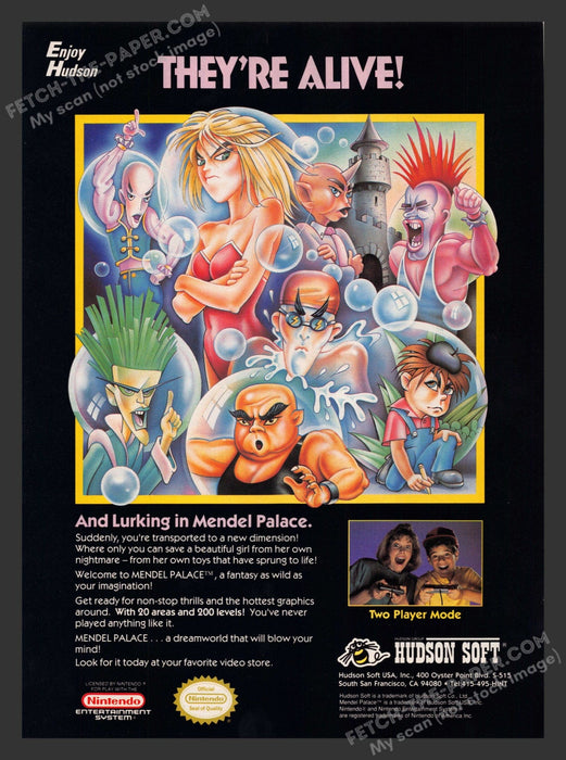 1990 Print Advertisement Mendel Palace Video Game Ad.