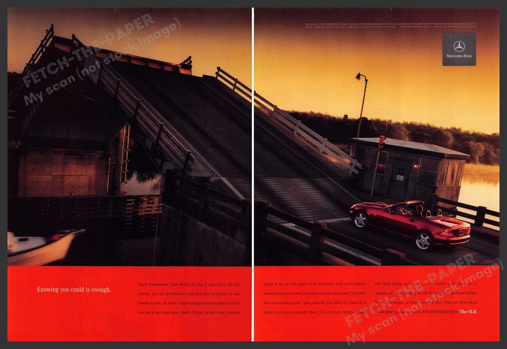 Mercedes Benz SLK Car 1990s Print Advertisement (2 pages) 1999 Drawbridge Fetch the Paper!
