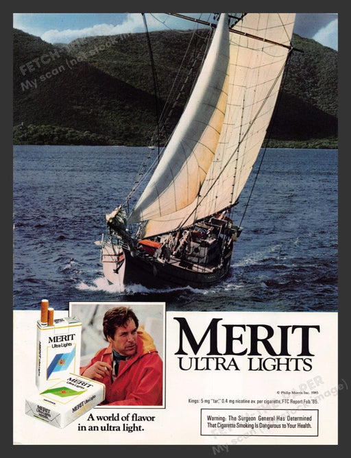 1985 Merit Ultra Lights Cigarettes Sailboat Print Advertisement Ad