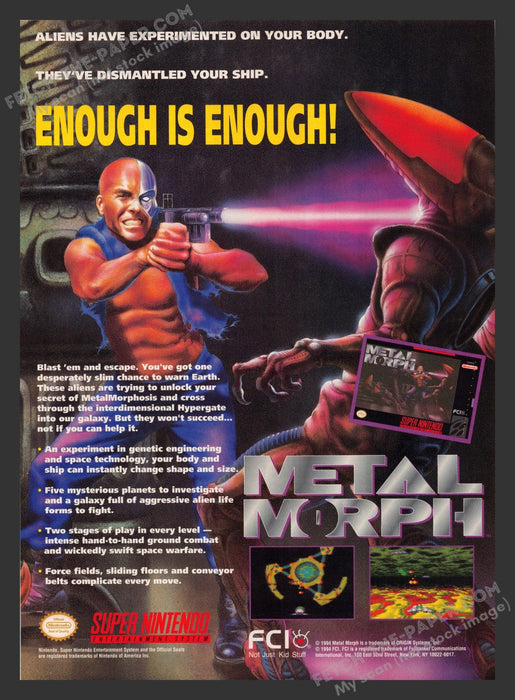 1994 Print Advertisement Metal Morphs Video Game Ad.