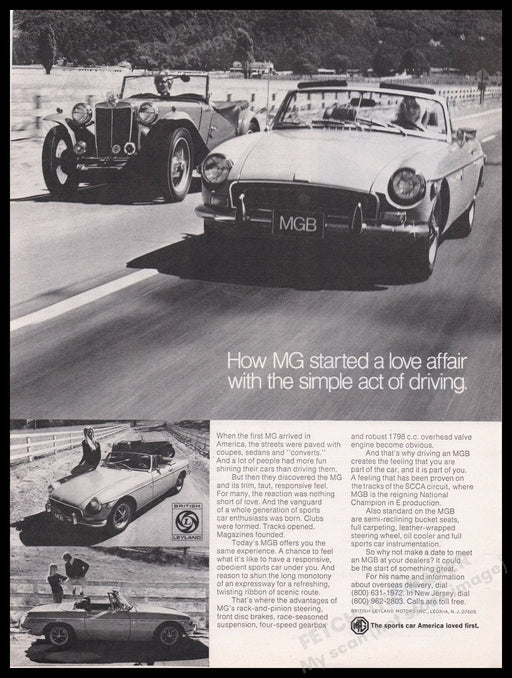 MGB 1970s Print Advertisement Ad 1972 Car Racing Fetch the Paper!
