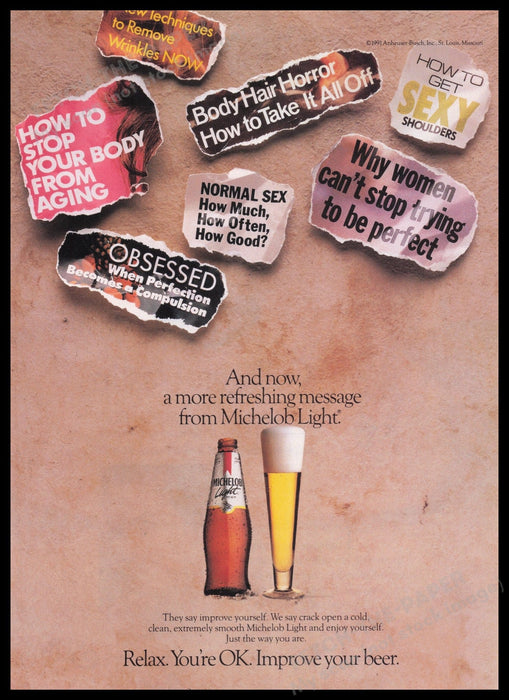 Michelob Light 1990s Print Advertisement Ad 1991 Relax You're Ok Fetch the Paper!