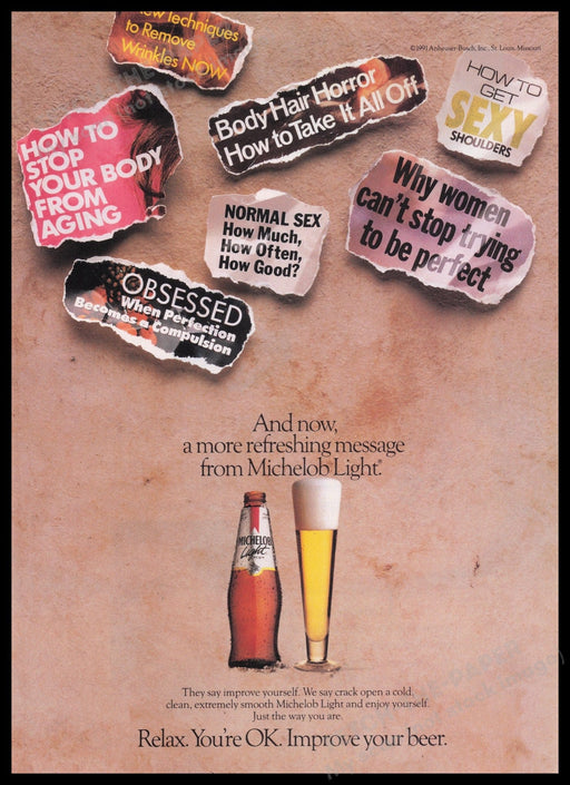 Michelob Light 1990s Print Advertisement Ad 1991 Relax You're Ok Fetch the Paper!