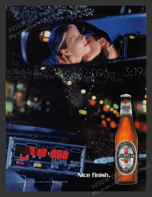 2002 Michelob Light Beer Couple Making Out in Cab Print Advertisement Ad