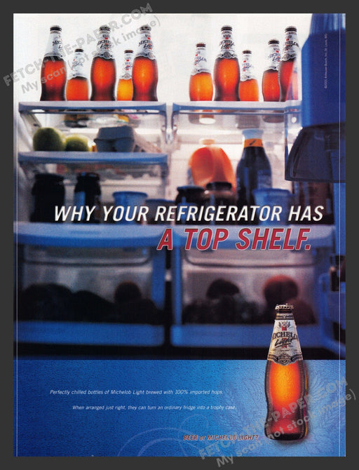 2001 Michelob Light Beer Top Shelf Refrigerator Alcohol Print Advertisement.