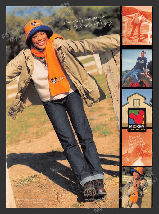 1998 Print Advertisement Mickey Unlimited Clothing Hat & Scarf Ad.