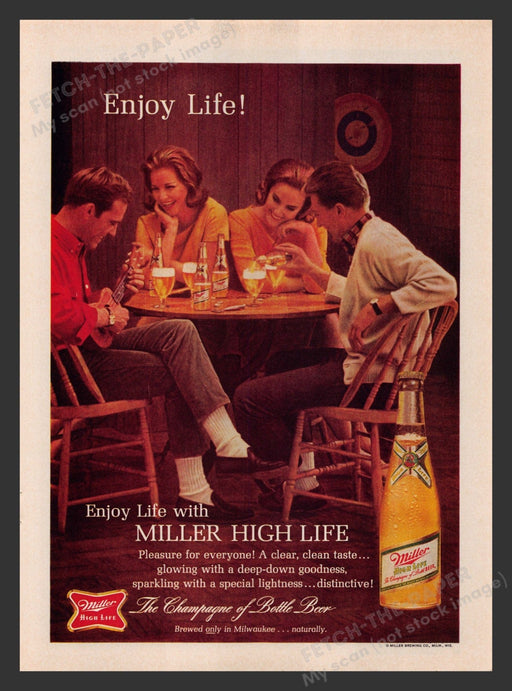 Miller 1960s Print Advertisement 1964 High Life Champagne of Bottle Beer Fetch the Paper!