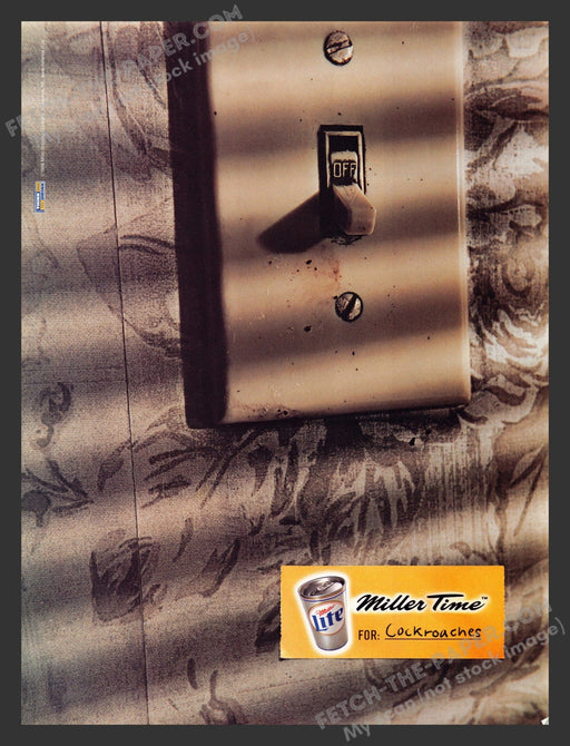 1998 Print Advertisement Miller Time for Cockroaches Light Switch Alcohol Ad.