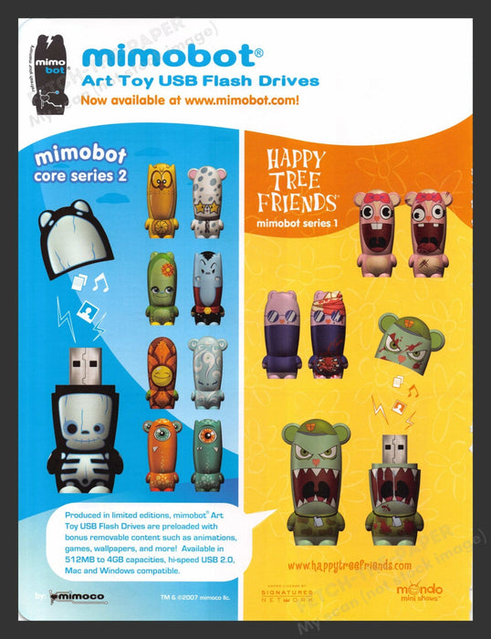 2007 Mimobot Art Toy USB Series 2 & Happy Tree Friends Print Advertisement Ad.