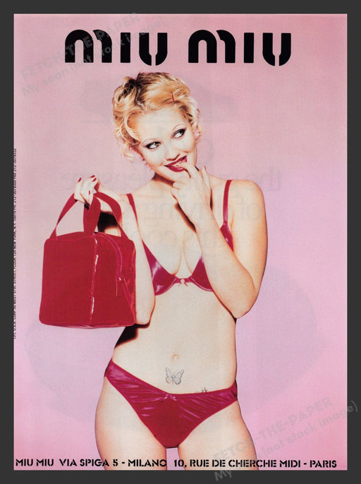 Miu Miu 1990s Print Advertisement Lingerie Red Bra Panties Short Blonde Hair Fetch the Paper!